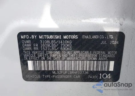 2024 Mitsubishi Mirage G4 Es from USA, damaged, VIN ML32FUFJ3RHF12726